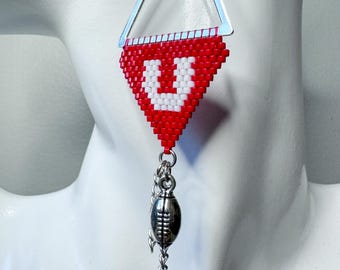Boucles d'oreilles en perles avec breloque football de l'Université de l'Utah sous licence officielle