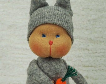 Handmade bunny plush, Easter gift for kids, Montessori toys 2 year old, Bunny doll with carrot, Waldorf inspired stuffed bunny toy
