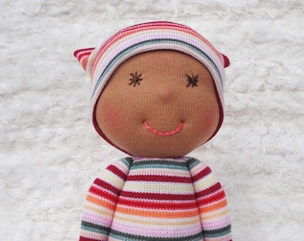 Biracial baby doll, Natural baby gift for afro baby girl, Soft baby toy for mixed kids, Baby shower gift for black girl, Waldorf baby doll