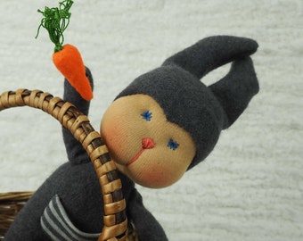Handmade bunny doll, Montessori toys 2 year old, Bunny with carrot, Birthday gift for toddlers, Eco friendly toys, Waldorf inspired bunny