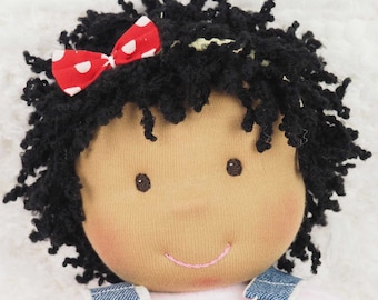 Black doll with afro hair, Biracial rag doll, Birthday gift for black girl, Brown skin doll 17"/43 cm tall, Waldorf inspired cloth doll