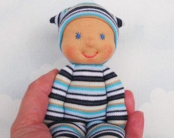 Waldorf first doll for baby boy, Handmade rag doll for little boy, First birthday gift, Natural soft doll in blue, Baby shower gift