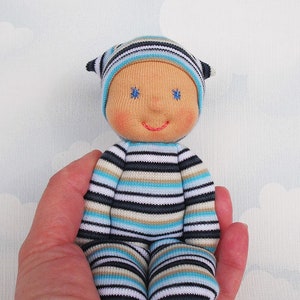Handmade Waldorf Rag Doll: Soft Blue Baby Boy Gift