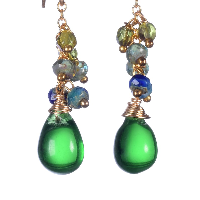 Cluster Drop Earrings green briolette earrings Gemstone Earrings holiday gift special gift for her Dangle Earring
