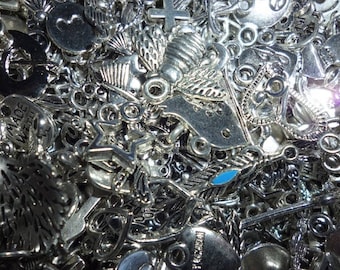 100 Mixed silver tone charms supplies - mixed crafting sets for jewellery making assorted