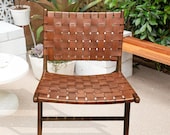 Milan Brown Leather Woven Lounge Chair, Teak Wood Accent Chairs, Mid Century Modern Lounger, Danish Furniture, Rustic Patio Chair, ALF213