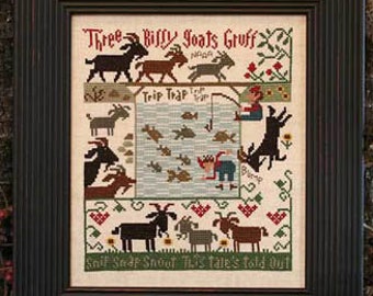 OUT OF PRINT! 3 Billy Goats Gruff Prairie Schooler Counted Cross Stitch Chart Book No. 179 12-1215 Original Card Stock Leaflet