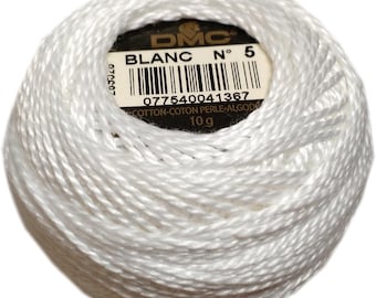 Blanc (White)-938 DMC Pearl Cotton Size 5 Balls Threads Perle Coton Art. 116