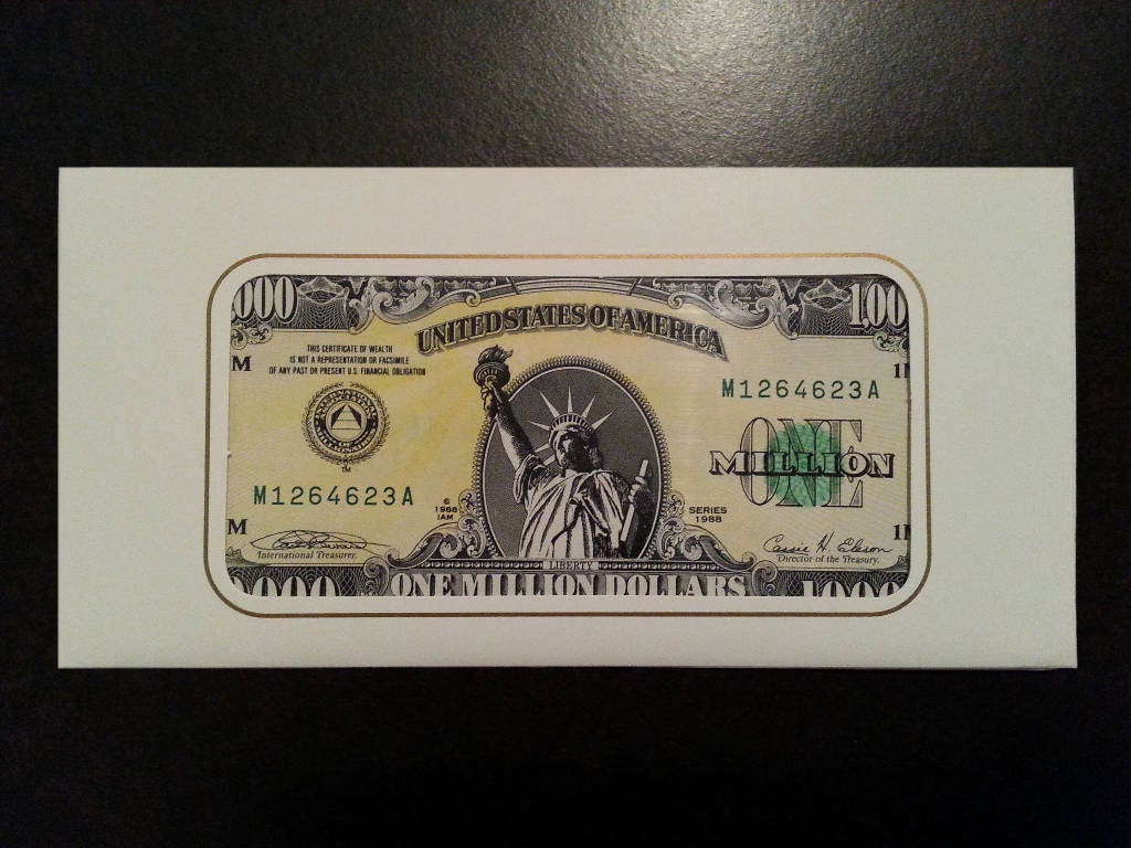 $1,000,000 Note - 1988 dated Million Dollar Bill Novelty made by American  Bankno