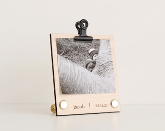 Freestanding wood picture frame, 5th anniversary gift, display photos, cards or prints of 7cm square 2 3/4in, maple wood picture frame