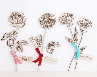 Personalized Wood Flower Gift: Engraved Banner, 5th Anniversary