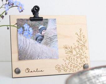 Floral Engraved Wood Photo Frame: Personalized Maple Veneer Gift