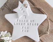 I thank my lucky stars: White clay star & personalised tag ~ Mother's Day gift ~ new baby gift ~ wedding gift ~ wedding favor