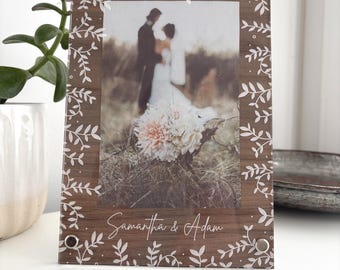 Wooden Floral Wedding Photo Frame: Custom Keepsake, 5th Wedding Anniversary Gift