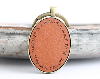 Personalised leather co-ordinates keyring, gift for him or her, 3rd wedding anniversary gift, longitude and latitude keychain