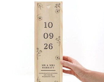 Personalised wooden wine gift box for wedding or engagement gifts, gift for wine lovers