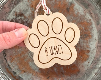 Personalized Wooden Paw Print Christmas Ornament: Dog Memorial Gift