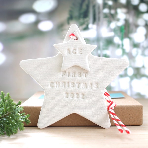First Christmas 2023 white clay Christmas decoration ~ Christmas ornament ~ baby's first Christmas ~ newlywed ~ personalised Christmas