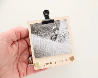 Freestanding wood picture frame, 5th anniversary gift, display photos, cards or prints of 6cm square, maple wood picture frame