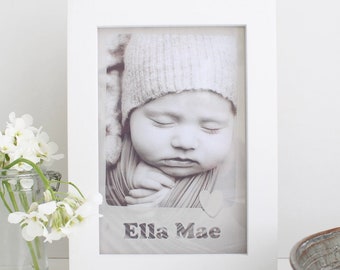 Personalized Baby Photo Frame: Polaroid Style, Engraved Wood