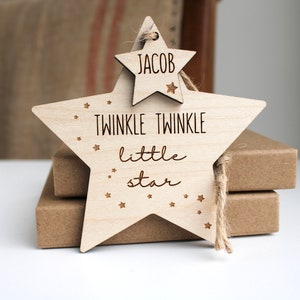 Twinkle Twinkle personalised christening or new baby gift / wooden star / nursery decor