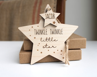 Twinkle Twinkle personalised christening or new baby gift / wooden star / nursery decor