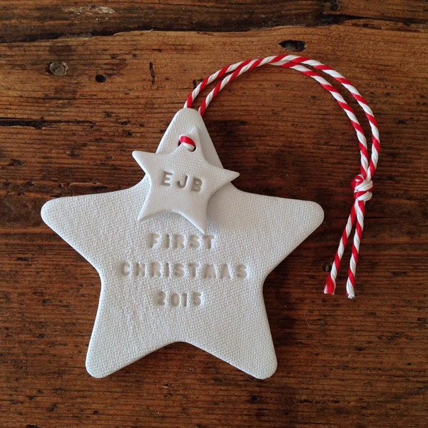 First Christmas white clay Christmas decoration ~ Christmas ornament ~ baby's first Christmas ornament ~ newlywed ~ personalised Christmas