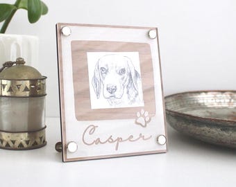 Pet picture frame, dog cat gift, pet memorial frame, personalised walnut photo frame