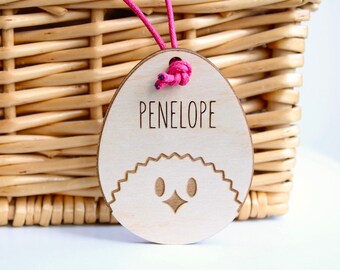 Personalized Easter Basket Tag: Wooden Easter Chick Decoration
