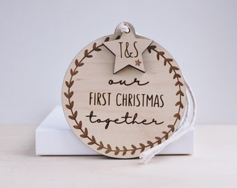 Personalised Our First Christmas bauble ~ First Christmas together ~ Christmas decoration ~ wooden Christmas ornament