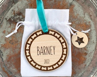 Personalized Dog Christmas Ornament: Engraved Wooden Pet Decoration