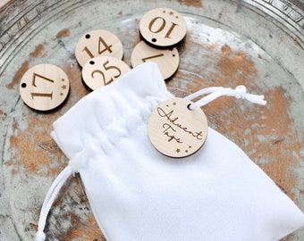 Advent tags with storage bag, perfect for DIY advent calendars, Christmas countdown tags, advent calendar numbers