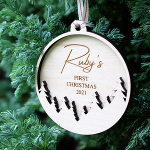 First Christmas bauble - personalised Christmas decoration ~ new baby Christmas wooden ornament