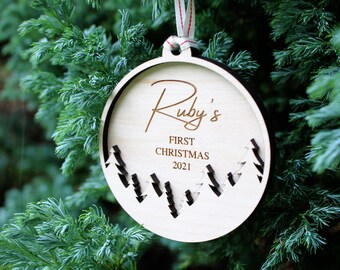 First Christmas bauble - personalised Christmas decoration ~ new baby Christmas wooden ornament