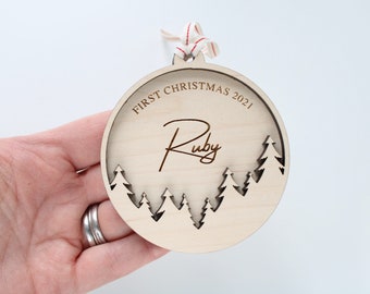 Personalized First Christmas Bauble: Maple Wood Ornament