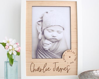 New baby picture mount ~ new baby photo frame gift ~ personalised photo frame insert ~ wooden photo frame insert ~ gift for christening