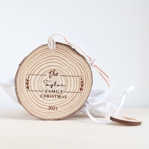 Wood Slice Family Christmas bauble - personalised Christmas decoration ~ wooden Christmas ornament ~ newlywed