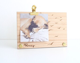 Engraved Maple Wood Photo Frame: Bird Design, Nautical Gift