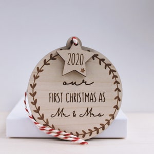 Personalised Our First Christmas as Mr and Mrs bauble decoration ~ Newlywed ~ First Christmas together ~ wooden Christmas ornament