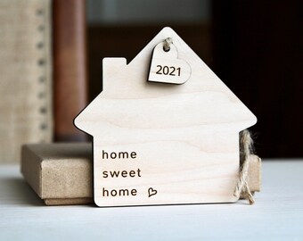 Personalised house warming ornament, custom new home gift, wooden house ornament, gift for first home, gift for new home