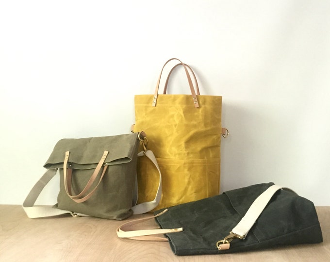 Waxed Canvas Field Bag / Crossbody Foldover Tote Etsy