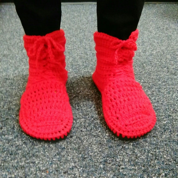 Crocheted red boots