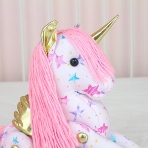 Pink Pegasus. Winged Unicorn in Star Fabric. Horse Doll With Gold Horn ...
