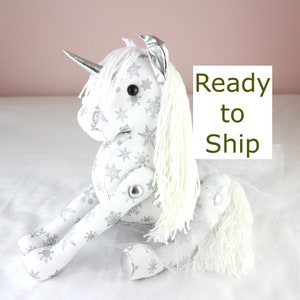 Flower girl proposal gift. White & silver ballerina unicorn plush doll.