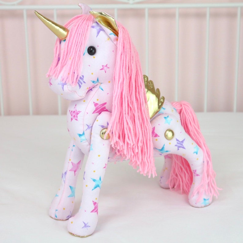 Pink Pegasus. Winged Unicorn in Star Fabric. Horse Doll With Gold Horn ...