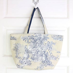 Bolso toile de baño. Tejido toile de jouy.  Bolso tote de verano de lona de lujo