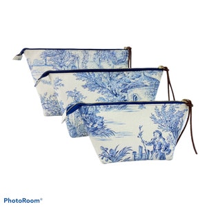 Toilettassen. Toile de jouy reistaskit/make-uptassen/projecttassen/handgemaakte make-uptas