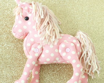 Unicorn Plushie in Rose Quartz Pink Polkadot. Plush Unicorn toy. Unicorn birthday gift for baby girls. Unicorn baby shower. Baby niece gift