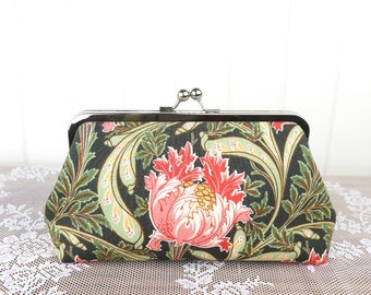 Retro print floral clutch : green and coral