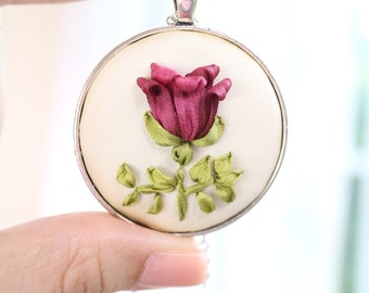 Flower Statement Necklace Rose Silk Round Pendant